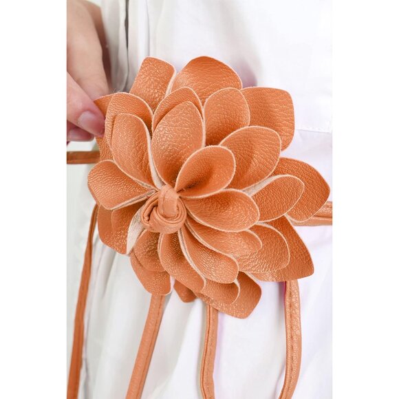 Women Girls Faux Leather Waist Chain Belt Floral Rope Decor for Casual Wear - Picture 4 of 8